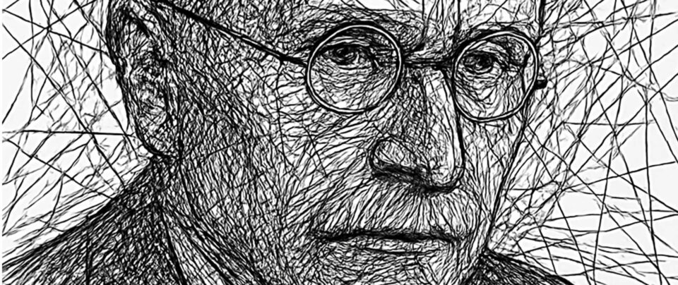Black and white pencil sketch of Carl Jung